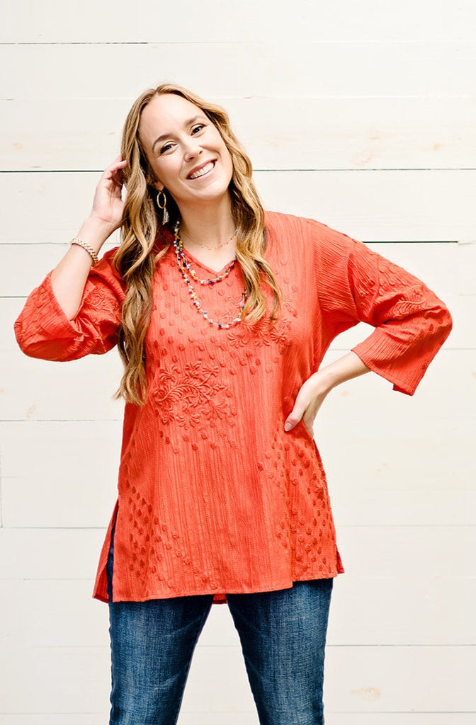 3/4 Sleeve V-neck Tunic