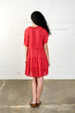 Embroidered Ruffle Red Dress