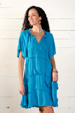 Embroidered Ruffle Ocean Blue Dress