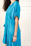 Embroidered Ruffle Ocean Blue Dress