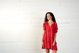 Embroidered Ruffle Red Dress
