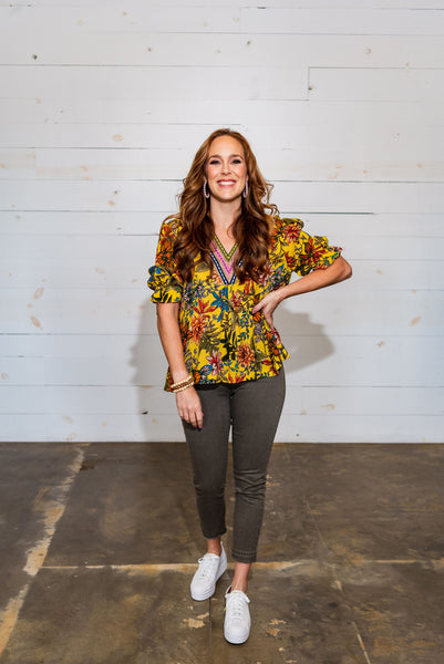 Yellow Print Floral Top