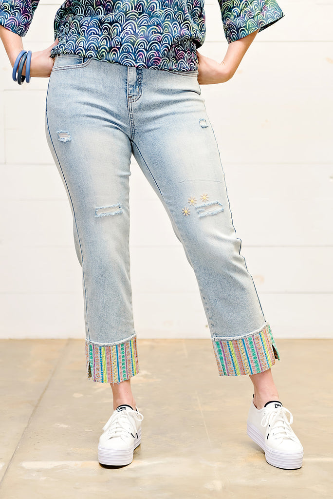 5-Pocket Jean with Embroidered Cuff