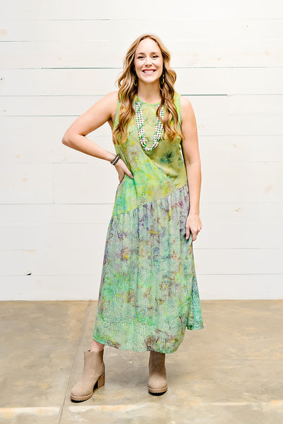 Sleeveless Diagonal Pieced Maxi Dress