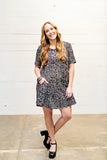 Short Sleeve Swing Dress With Back Button in Black Multi