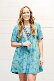 Short Sleeve Swing Dress With Back Button in Green and Lavender