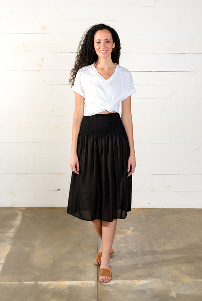 Black Midi Smocked Skirt/Dress