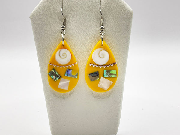 Small Yellow Mother of Pearl Teardrop Earrings